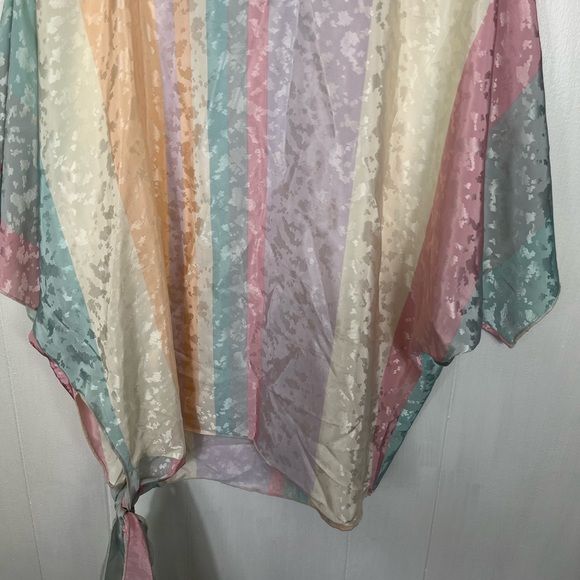 Vintage Satin Pastel Striped Oversized Blouse Sz S - Picture 8 of 11